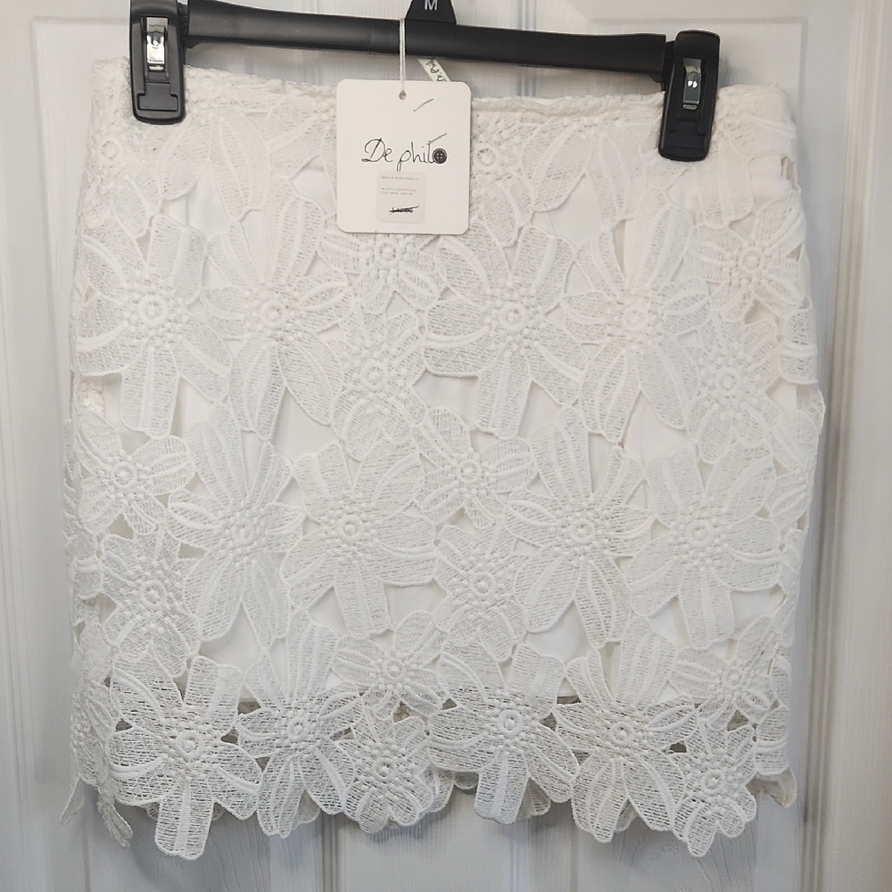 White Embellished Mini Pencil Skirt - Picture 1 of 3
